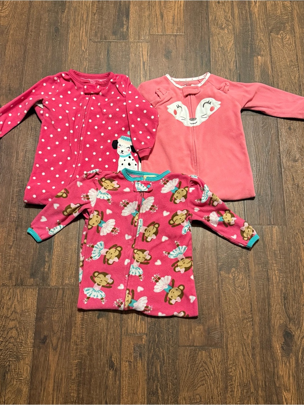 Girls' Pink Fleece Zipper Footie Pajamas Lot